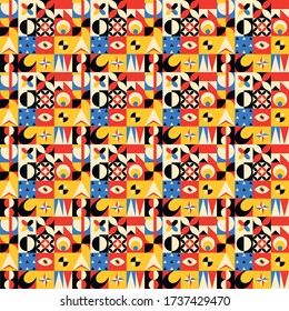 Neo geometric modern pattern with squares and geometric shapes, colorful seamless pattern avant garde style