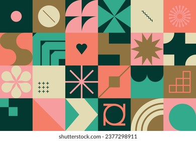 Neo geometric pattern with abstract and primitive shapes, Abstract brutalist background