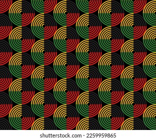 Neo Geometric pattern with circles in traditional African colors - red, green, yellow, black. Juneteenth Independence Day Background. Black History Month. Freedom or Emancipation day.