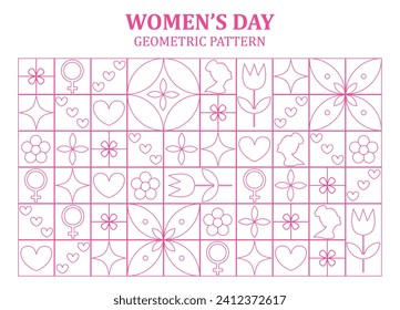 Neo geometric seamless pattern for 8 march. International womens day abstract geometric background. Vector illustration