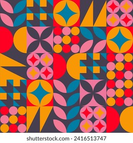 Neo Geometric Seamless Patterns Bauhaus Style, Colorful geometric mosaic seamless pattern illustration with creative abstract shapes