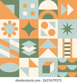 Neo geometric style artwork vector in soft colors vector. Abstract simple flat shapes illustration.