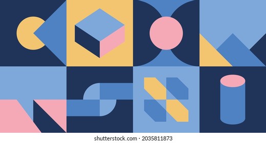 Diseño de fondo de banner web geométrico Neo - ilustración de patrón de bauhaus sin fisuras