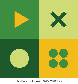 neo geometry play icon, multiple icon, cirlce, and dots variation with yellow and green color