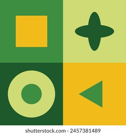 neo geometry square, circle combination, play icon and stars variation with yellow and green color