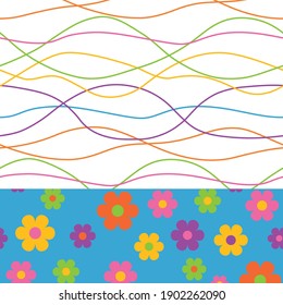 Neo Hippie multi color wavy floral border seamless design