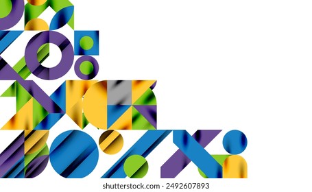 Neo Memphis geometrisches Muster mit Kreisen, Quadraten und Linien. Abstrakter Pop-Hintergrund für Cover, Banner, Flyer und Plakate und andere Vorlagen