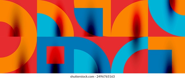 Patrón geométrico de Neo Memphis con círculos, cuadrados. Fondo abstracto del arte Pop para las cubiertas, los Anuncios, los volantes y los carteles y otras Plantillas