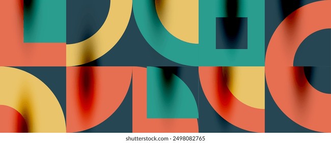 Patrón geométrico de Neo Memphis con círculos, cuadrados. Fondo abstracto del arte Pop para las cubiertas, los Anuncios, los volantes y los carteles y otras Plantillas