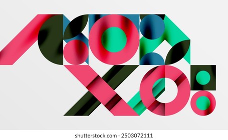 Patrón geométrico de Neo Memphis con círculos, cuadrados y líneas. Fondo abstracto del arte Pop para las cubiertas, los Anuncios, los volantes y los carteles y otras Plantillas