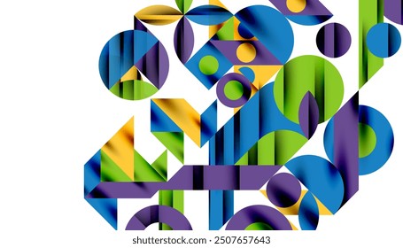 Patrón geométrico de Neo Memphis con círculos, cuadrados y líneas. Fondo abstracto del arte Pop para las cubiertas, los Anuncios, los volantes y los carteles y otras Plantillas