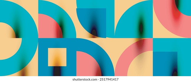Patrón geométrico de Neo Memphis con círculos, cuadrados. Fondo abstracto del arte Pop para las cubiertas, los Anuncios, los volantes y los carteles y otras Plantillas