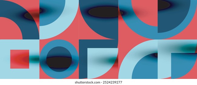 Patrón geométrico de Neo Memphis con círculos, cuadrados. Fondo abstracto del arte Pop para las cubiertas, los Anuncios, los volantes y los carteles y otras Plantillas