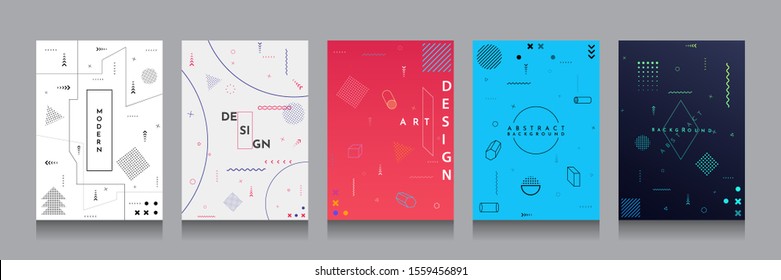 Neo Memphis pattern cover set. Vector abstract illustration. Vibrant color background.  Cool bright wallpapers.  - Shutterstock ID 1559456891