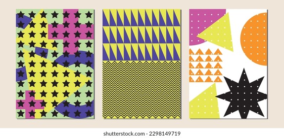 Neo Memphis poster templates vector illustration. Abstract bold geometric banner vibrant trendy colors shapes and geometric element for posters, magazines leaflet, billboard, sales, flyers.