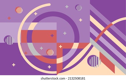 Neo Memphis Retro Style Geometric Pattern Composition With Circular Balance, Editable Cover Background For Advertising Poster Need