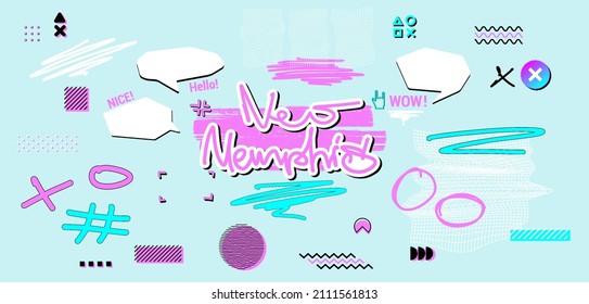 Neo Memphis shapes. Abstract geometric shapes from the 90s and 80s. Retro Futuristic, retrowave and vaporwave concept. Bright minimalist elements for a challenging design. Vector elements set