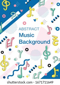 Neo memphis style music cover, card template, placard, poster, magazine, brochure, flyer. Collection of cool bright banners. Abstract shapes compositions. Vector