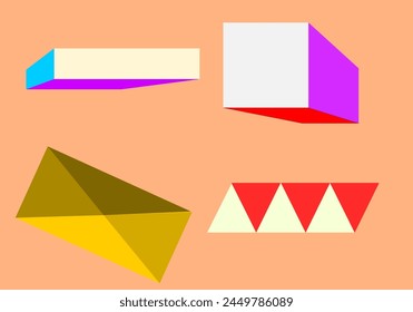 Neo memphis style vector illustration and graphic design. Minimalist flat color geometric pattern in square and triangular shape