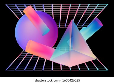 Neo Memphis Vaporwave 3d Illustration Perspective Stock Vector (Royalty ...