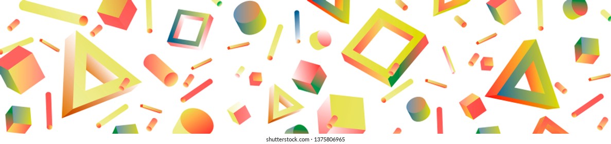 Neo memphis/ vaporwave/ retrowave abstract background. Neon holographic chromatic 3d shapes - polygon, cube, prism, cylinder, cuboid, ect. Retrofuturistic print for t-shirt, notebook, poster, cover.