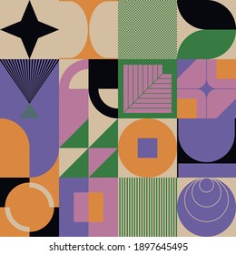 Neo Modern artwork pattern made with abstract vector geometric shapes and forms. Simple form bold graphic design, useful for web art, invitation cards, posters, prints, textile, backgrounds.