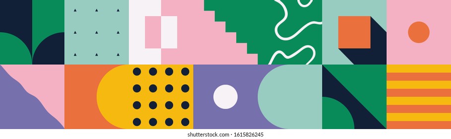 Neo Modernism Artwork Pattern Made With Abstract Vector Geometric Shapes And Forms. Simple Form Bold Graphic Design, Useful For Web Art, Invitation Cards, Posters, Prints, Textile, Backgrounds.