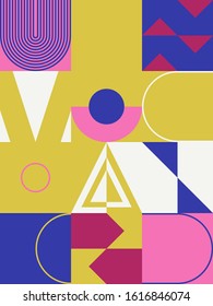 Neo Modernism artwork pattern made with abstract vector geometric shapes and forms. Simple form bold graphic design, useful for web art, invitation cards, posters, prints, textile, backgrounds.