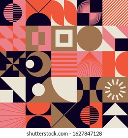 Neo Modernism Artwork Pattern Made With Abstract Vector Geometric Shapes And Forms. Simple Form Bold Graphic Design, Useful For Web Art, Invitation Cards, Posters, Prints, Textile, Backgrounds.