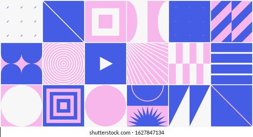 Neo Modernism artwork pattern made with abstract vector geometric shapes and forms. Simple form bold graphic design, useful for web art, invitation cards, posters, prints, textile, backgrounds.