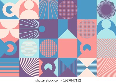 Neo Modernism artwork pattern made with abstract vector geometric shapes and forms. Simple form bold graphic design, useful for web art, invitation cards, posters, prints, textile, backgrounds.
