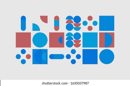 Neo Modernism artwork pattern made with abstract vector geometric shapes and forms. Simple form bold graphic design, useful for web art, invitation cards, posters, prints, textile, backgrounds.
