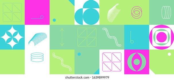 Neo Modernism artwork pattern made with abstract vector geometric shapes and forms. Simple form bold graphic design, useful for web art, invitation cards, posters, prints, textile, backgrounds.