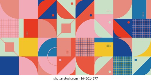 Neo Modernism artwork pattern made with abstract vector geometric shapes and forms. Simple form bold graphic design, useful for web art, invitation cards, posters, prints, textile, backgrounds.