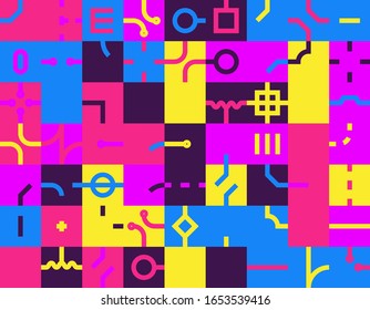 Neo Modernism artwork pattern made with abstract vector geometric shapes and forms. Simple form bold graphic design, useful for web art, invitation cards, posters, prints, textile, backgrounds.