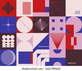 Neo Modernism artwork pattern made with abstract vector geometric shapes and forms. Simple form bold graphic design, useful for web art, invitation cards, posters, prints, textile, backgrounds.