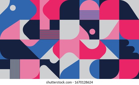 Neo Modernism Artwork Pattern Made With Abstract Vector Geometric Shapes And Forms. Simple Form Bold Graphic Design, Useful For Web Art, Invitation Cards, Posters, Prints, Textile, Backgrounds.