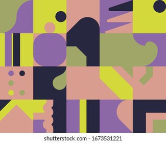 Neo Modernism artwork pattern made with abstract vector geometric shapes and forms. Simple form bold graphic design, useful for web art, invitation cards, posters, prints, textile, backgrounds.