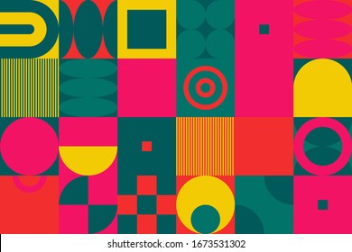 Neo Modernismo patrón de arte hecho con formas y formas geométricas vectoriales abstractas. Diseño gráfico sencillo en negrita, útil para el arte web, tarjetas de invitación, carteles, impresiones, textiles, fondos.