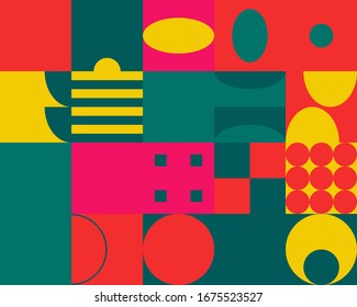 Neo Modernismo patrón de arte hecho con formas y formas geométricas vectoriales abstractas. Diseño gráfico sencillo en negrita, útil para el arte web, tarjetas de invitación, carteles, impresiones, textiles, fondos.