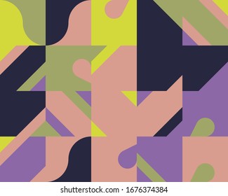 Neo Modernism artwork pattern made with abstract vector geometric shapes and forms. Simple form bold graphic design, useful for web art, invitation cards, posters, prints, textile, backgrounds.