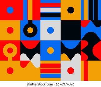 Neo Modernism artwork pattern made with abstract vector geometric shapes and forms. Simple form bold graphic design, useful for web art, invitation cards, posters, prints, textile, backgrounds.