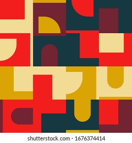 Neo Modernism artwork pattern made with abstract vector geometric shapes and forms. Simple form bold graphic design, useful for web art, invitation cards, posters, prints, textile, backgrounds.