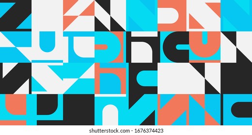 Neo Modernism artwork pattern made with abstract vector geometric shapes and forms. Simple form bold graphic design, useful for web art, invitation cards, posters, prints, textile, backgrounds.