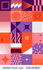 Neo Modernism artwork pattern made with abstract vector geometric shapes and forms. Simple form bold graphic design, useful for web art, invitation cards, posters, prints, textile, backgrounds.