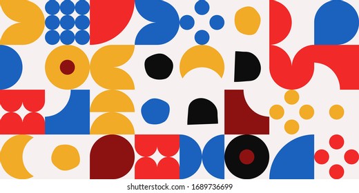 Neo Modernism artwork pattern made with abstract vector geometric shapes and forms. Simple form bold graphic design, useful for web art, invitation cards, posters, prints, textile, backgrounds.