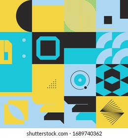 Neo Modernism artwork pattern made with abstract vector geometric shapes and forms. Simple form bold graphic design, useful for web art, invitation cards, posters, prints, textile, backgrounds.