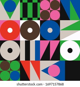 Neo Modernismo patrón de arte hecho con formas y formas geométricas vectoriales abstractas. Diseño gráfico sencillo en negrita, útil para el arte web, tarjetas de invitación, carteles, impresiones, textiles, fondos.