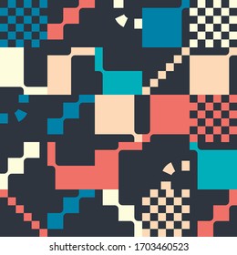 Neo Modernismus Kunstmuster mit abstrakten, vektorgeometrischen Formen und Formen. Einfache Form fett grafisches Design, nützlich für Web-Kunst, Einladungskarten, Plakate, Drucke, Textilien, Hintergründe.