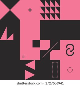 Neo Modernism artwork pattern made with abstract vector geometric shapes and forms. Simple form bold graphic design, useful for web art, invitation cards, posters, prints, textile, backgrounds.